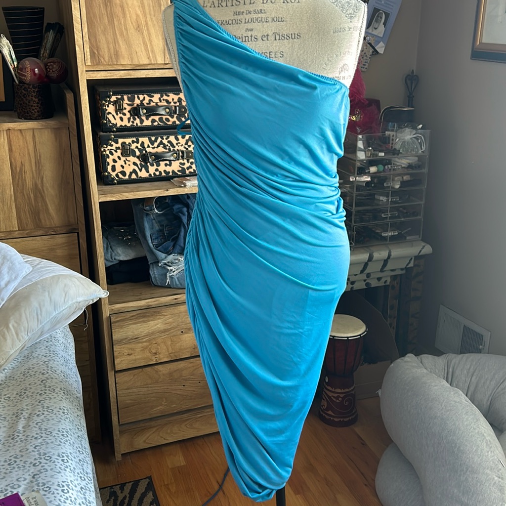 Steve Madden One Shoulder Blue Asymmetrical Cocktail Dress - Large Nwt
